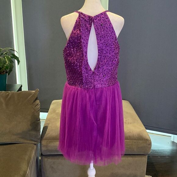 Women’s Short Purple Halter Neck Beaded Prom Party Homecoming Dress Size 14 NEW - Picture 6 of 12